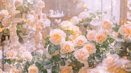 Romantic Pastel Roses in a Dreamy Garden Setting