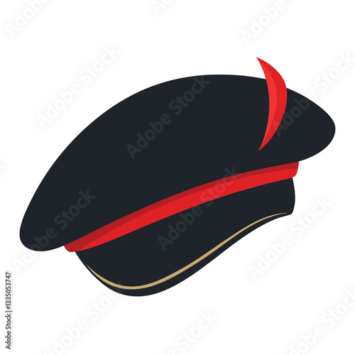 Black French Cap Beret Vector Illustration - Side View Cartoon, Clipart, and Line Art Design.eps