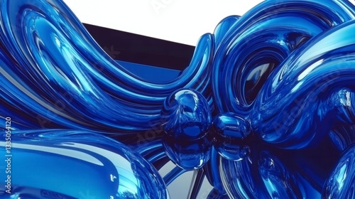 Abstract Blue Architectural Design with Fluid Forms and Reflective Surfaces