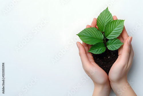hands holding a green plant