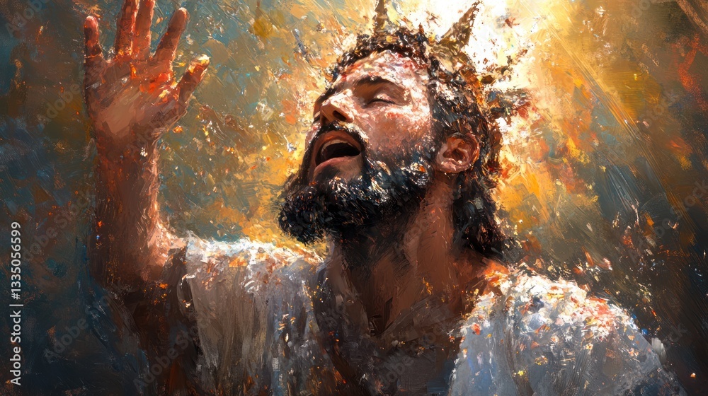 Fototapeta premium Divine Christian Illustration: Spiritual Artwork of Jesus Christ and Disciples in Biblical Meditation Scene