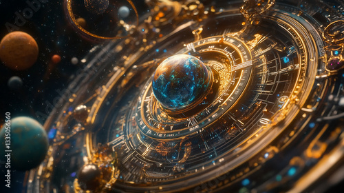 Wallpaper Mural A close-up of a cosmic clock where planets serve as its hands, ticking silently to the rhythm of the universeâs enigmatic pulse. Torontodigital.ca