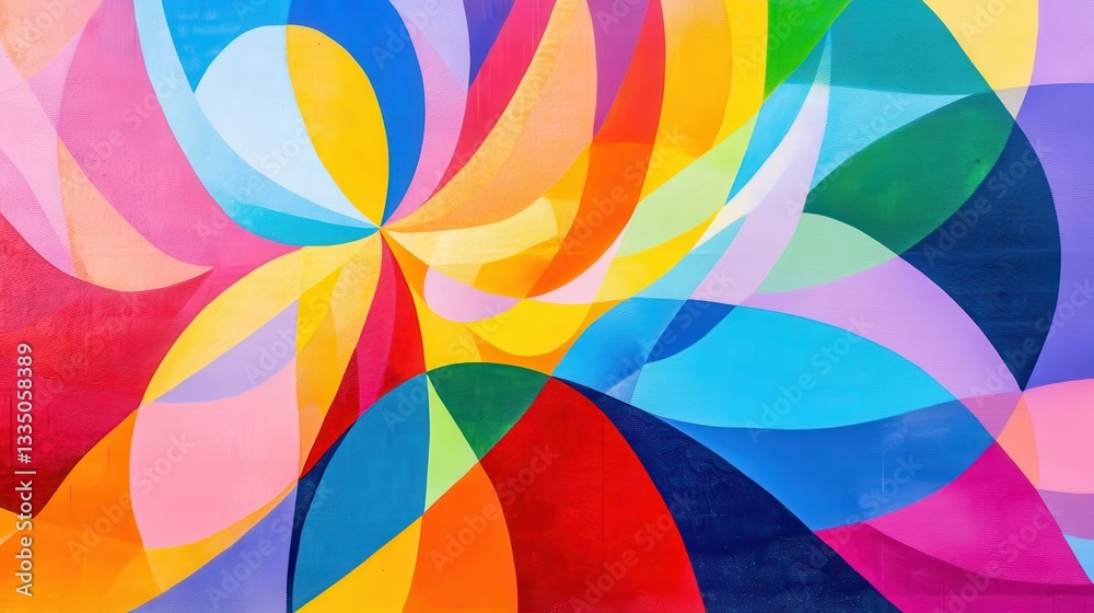 Obraz premium Vibrant Colorful Abstract Mural with Curved Shapes and Patterns