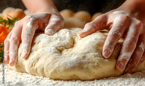 hands kneading dough