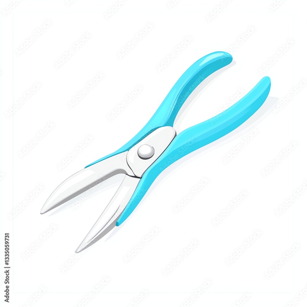 Blue rubber-handled scissors for crafting, set against a white isolated background. Blue rubber-handled scissors for crafting, set against a white isolated background.