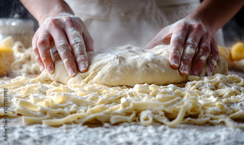 hands kneading dough
