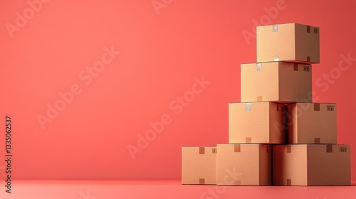 Obraz na płótnie Cardboard boxes stacked on a red background w salonie