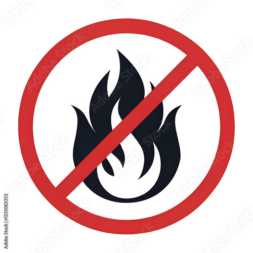 a bold, black flame icon at the center, overlaid with a red prohibition symbol.
