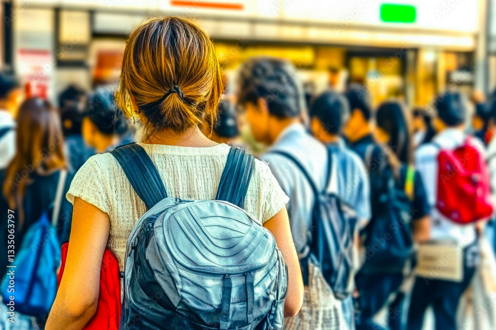 Obraz premium Busy City Street Filled With Diverse Individuals Going About Their Daily Routines