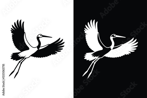 Stork flying icon vector on White Background ,Vector Art Illustration on white background.