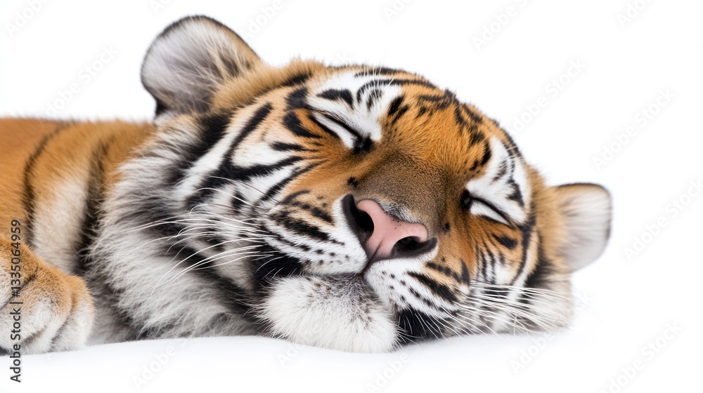 Fototapeta premium Peaceful Slumber: A Close-Up of a Sleeping Tiger