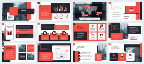 Business presentation slides template of powerpoint with charts, data analysis and infographic elements.