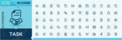 Task icon collection. Contains such icon as list, workflow, work, manage and more. Modern icons collection. Plan related icon set. Outline and solid pictogram.