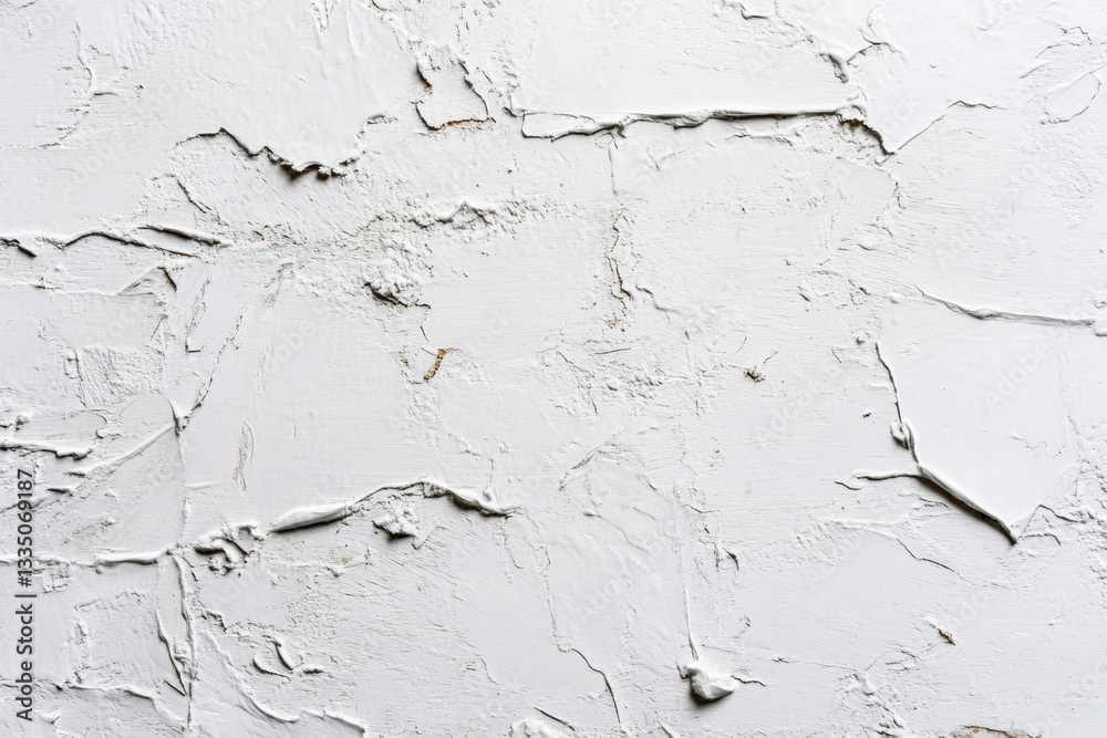 Textured white stucco wall. Rough, uneven surface with cracks and crevices Textured white stucco wall. Rough, uneven surface with cracks and crevices