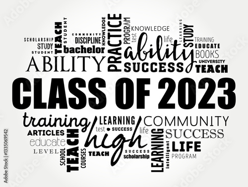 Class of 2023 - the group of students who graduated from high school or college in the year 2023, word cloud concept background