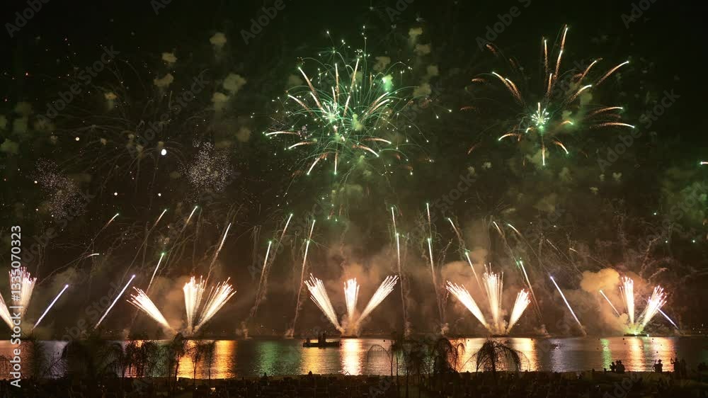 Fireworks on the sky at the Cannes Fireworks Festival at night