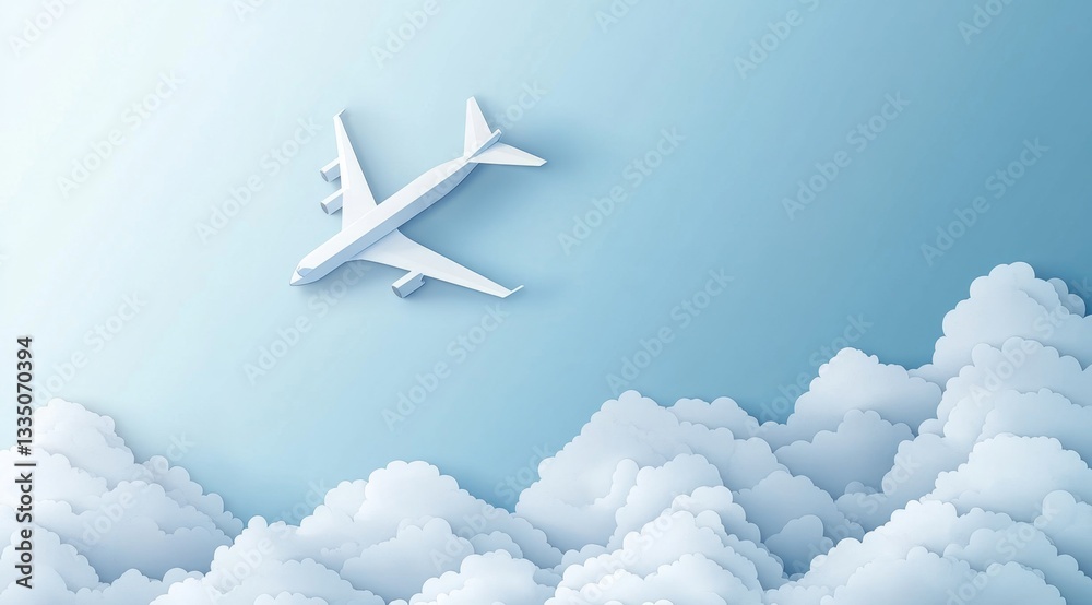 White airplane flying above soft clouds White airplane flying above soft clouds