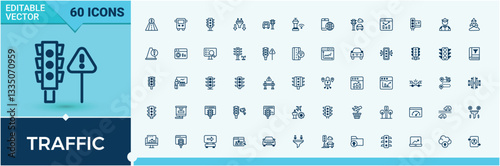 Traffic related icon set. Contains such icon as road, pedestrian, city, way and more. Outline symbol collection. Jam icon set. Pixel perfect. Vector collections.