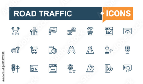 Road Traffic line icon. It contains symbols to pedestrian, road, transport, jam and more. Traffic icon set. Minimalist editable vector stroke. Editable vector outline and solid icons.