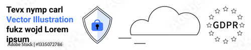 Cloud and shield icon with a padlock highlight data security, compliance, and GDPR principles. Ideal for privacy, technology, digital ethics, cybersecurity, terms of service, legal flat landing page