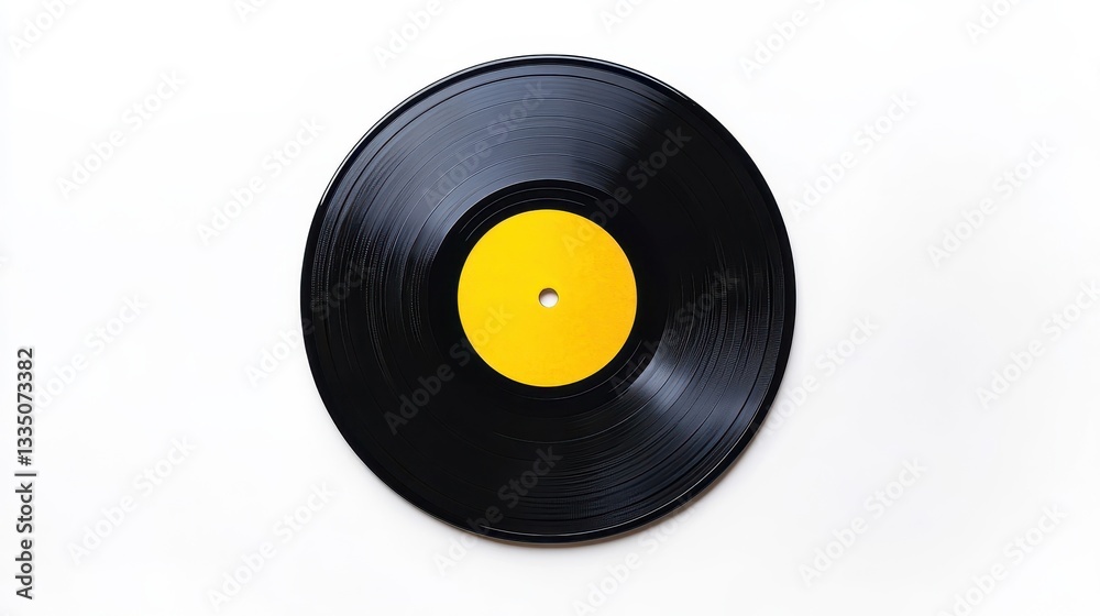 Fototapeta premium Black Vinyl LP with Yellow Label on White Background
