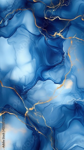 abstract blue and gold marble texture, luxury fluid alcohol ink. art background, elegant modern art design, high-resolution phone wallpaper, poster, cover or banner