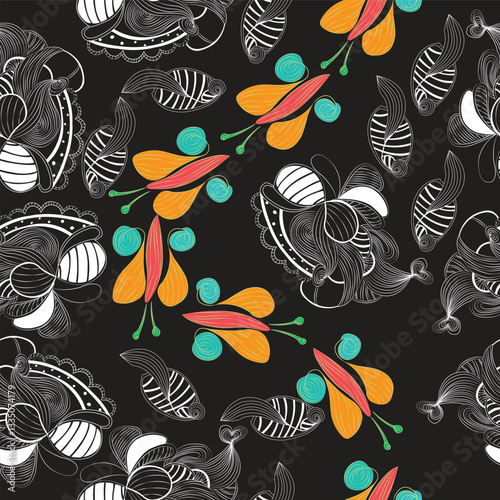 Line art artistic colorful seamless pattern
