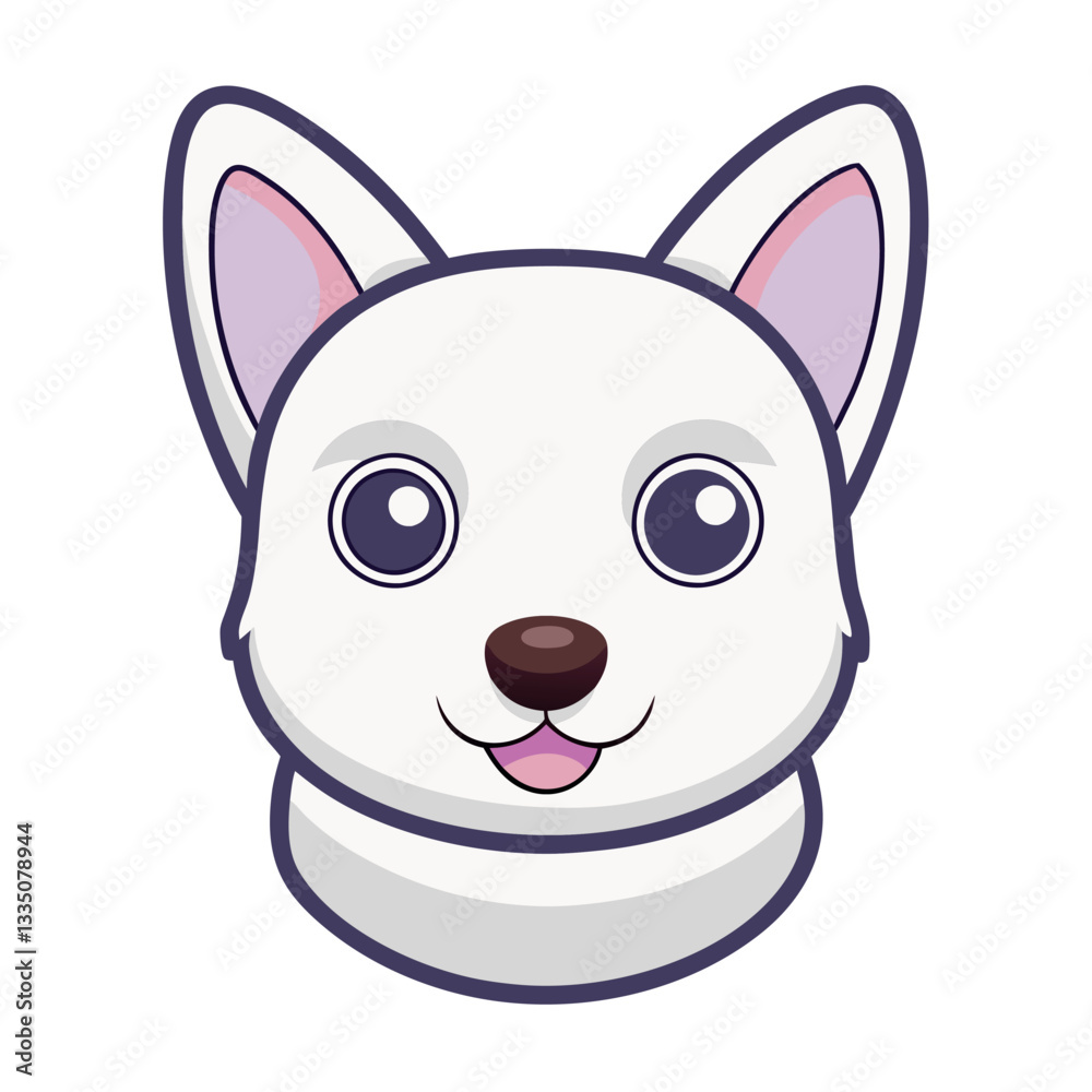 Cute Cartoon White Dog Face Icon with Pink Ears and Tongue Out Vector Animal Illustration Cute Cartoon White Dog Face Icon with Pink Ears and Tongue Out Vector Animal Illustration