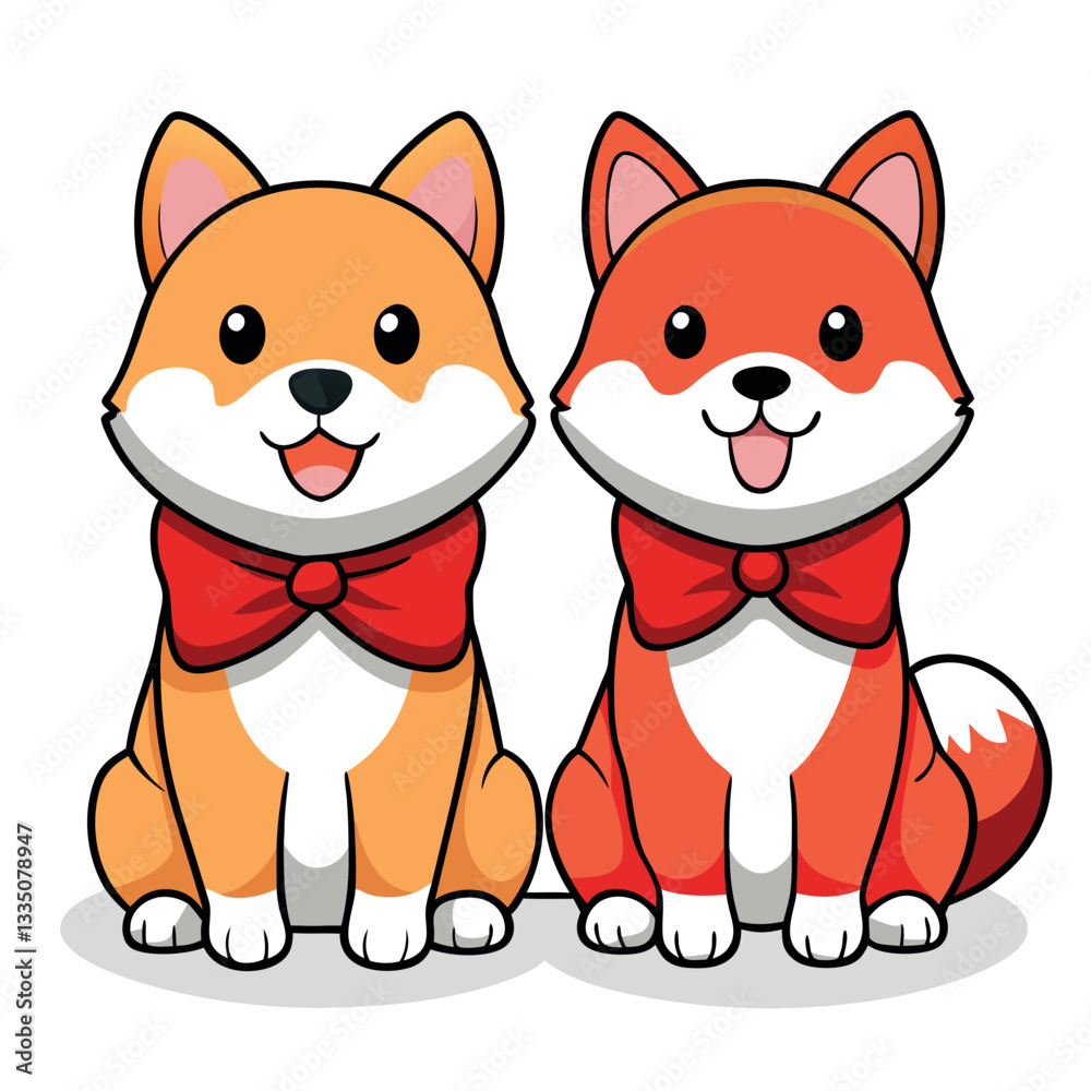 Fototapeta premium A cartoon cat and dog couple, a funny pet illustration of playful love