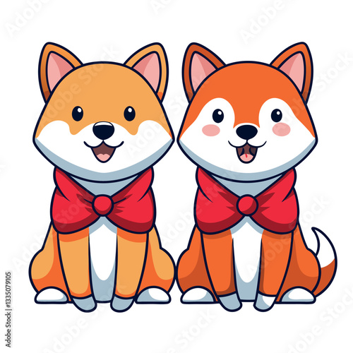 A cartoon cat and dog couple, a funny pet illustration of playful love