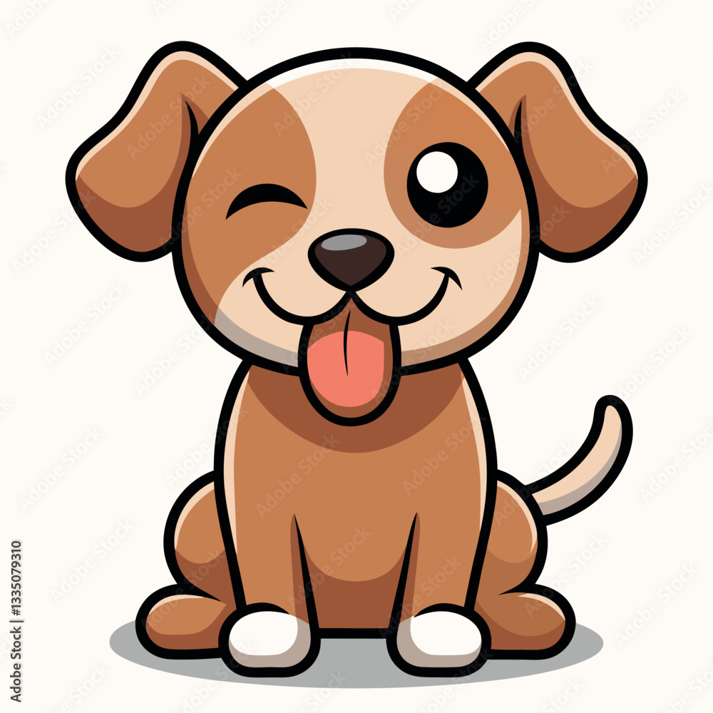 Obraz premium A cute brown cartoon puppy vector illustration shows a playful animal with a short tail