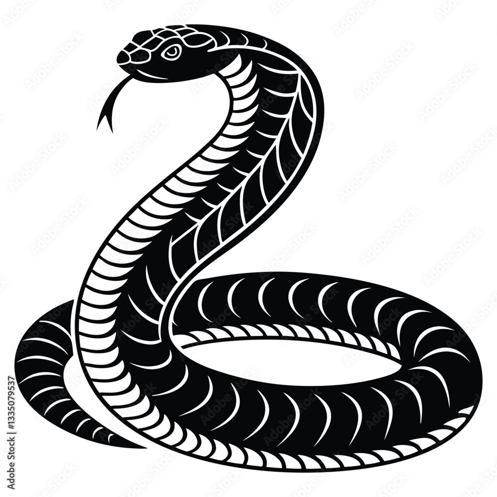 Naklejka premium Rattlesnake silhouettes and icons. Black flat color simple elegant white background Rattlesnake animal vector and illustration.