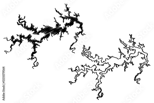 Lake Mark Twain Reservoir (United States of America, North America, us, usa, Missouri) map vector illustration, scribble sketch Clarence Cannon or Joanna Dam map