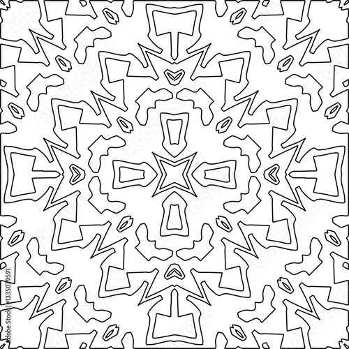 Figures from lines.Black pattern on white wallpaper for web page, textures, card, poster, fabric, textile. Abstract background.Repeating background image.White texture. Lines form shapes.