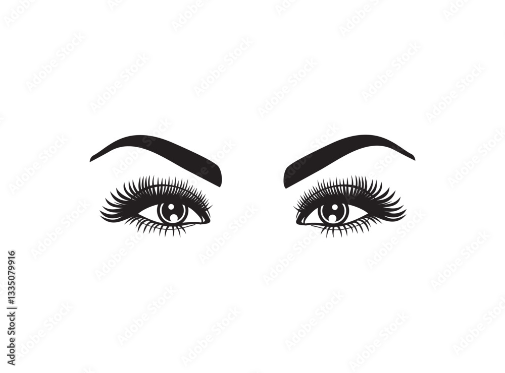 Hand drawn beautiful female eyes with long black eyelashes and brows close up. Hand drawn beautiful female eyes with long black eyelashes and brows close up.