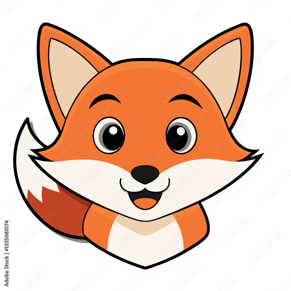Obraz premium A cute cartoon fox with an orange fur and a playful smile, a vector illustration of a fun animal character