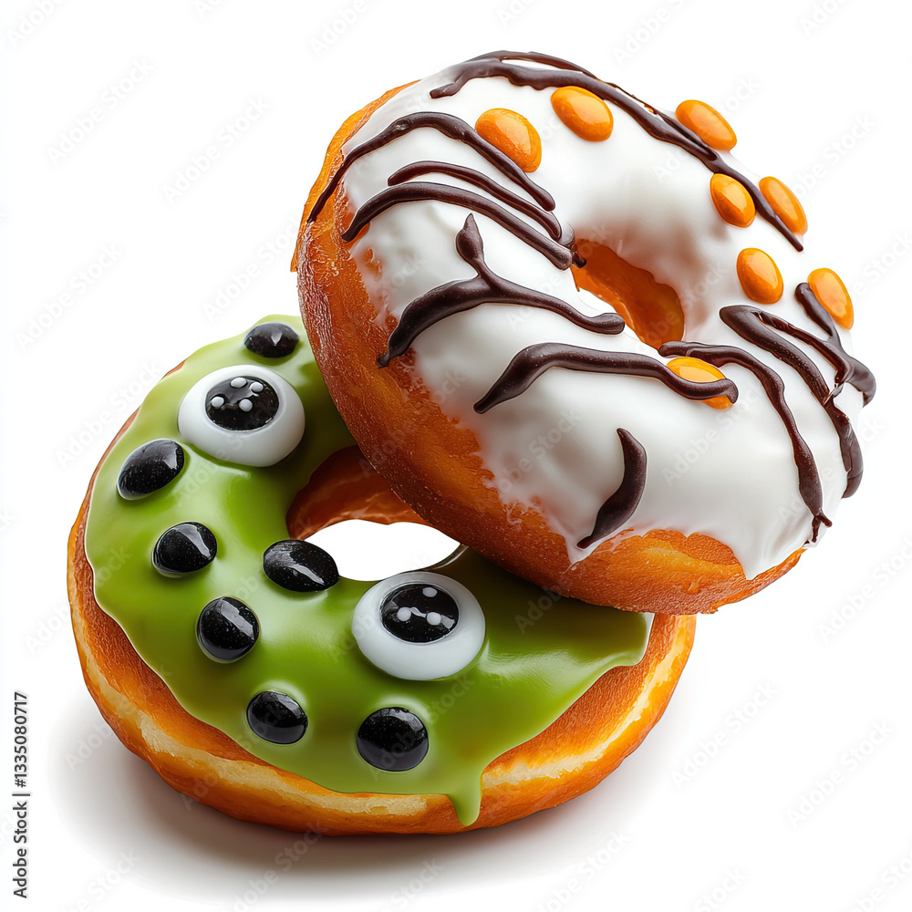 Fototapeta premium Brightly colored donuts with icing and candy eyes, perfect for celebrations