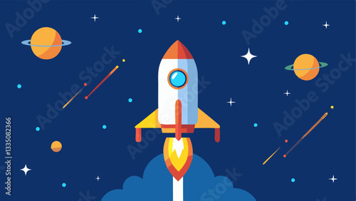 Rocket Docking with Space Station A rocket approaching a space station with a docking port extended surrounded by stars and glints of sunlight.