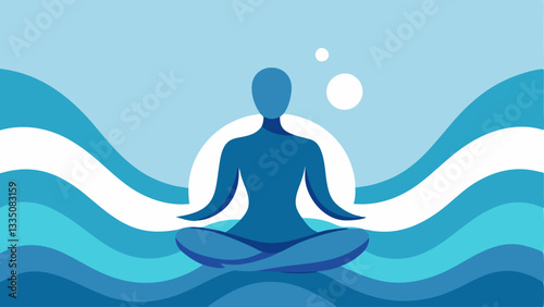 Meditation Scene A figure sitting crosslegged in a meditative pose surrounded by calming waves. The waves are gently receding representing the release of negative emotions and