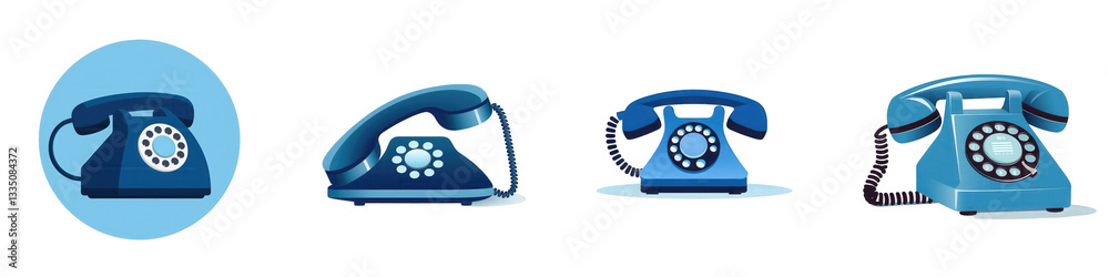 Blue rotary phones, various views isolated on white or transparent png Blue rotary phones, various views isolated on white or transparent png