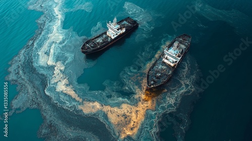 Wallpaper Mural Oil spill response operations ocean waters aerial view environmental crisis marine pollution prevention Torontodigital.ca