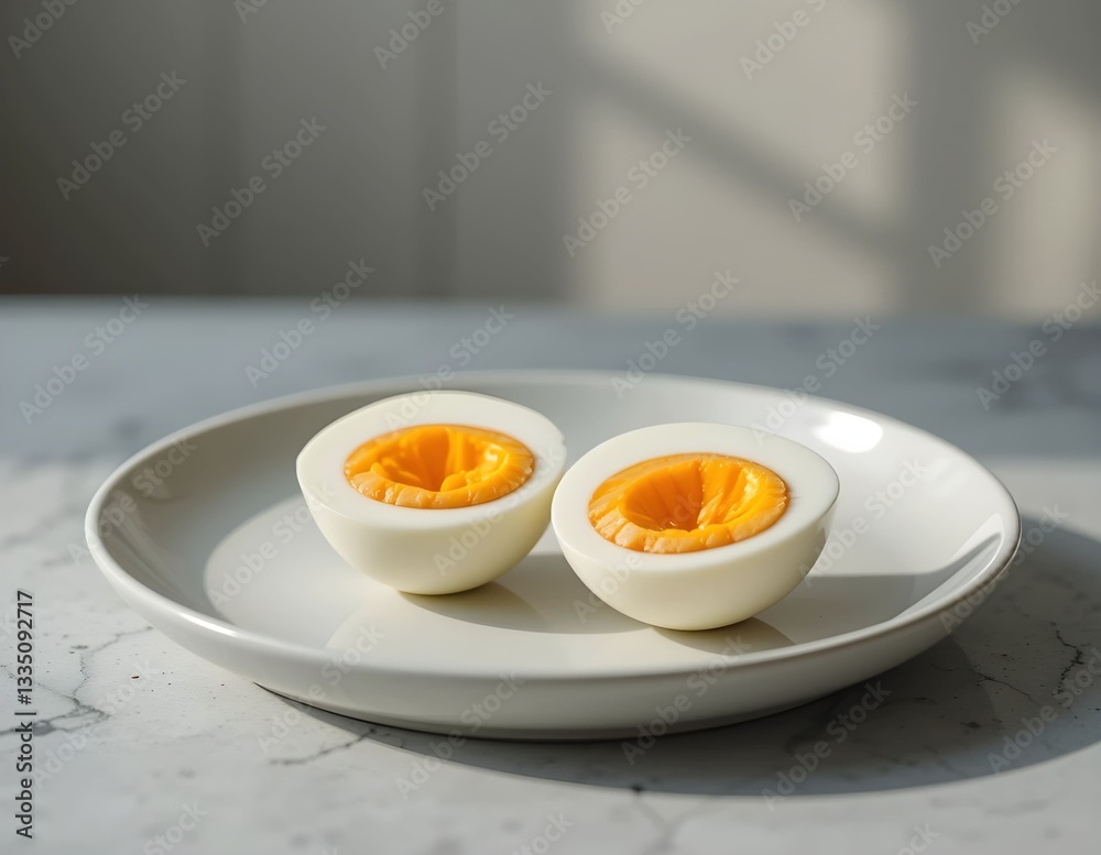 Perfectly Cooked Hard-boiled Eggs On a Plate, Nutritious Breakfast Perfectly Cooked Hard-boiled Eggs On a Plate, Nutritious Breakfast