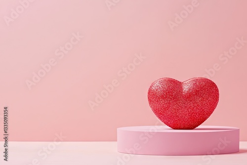 Pink podium displays a red heart
