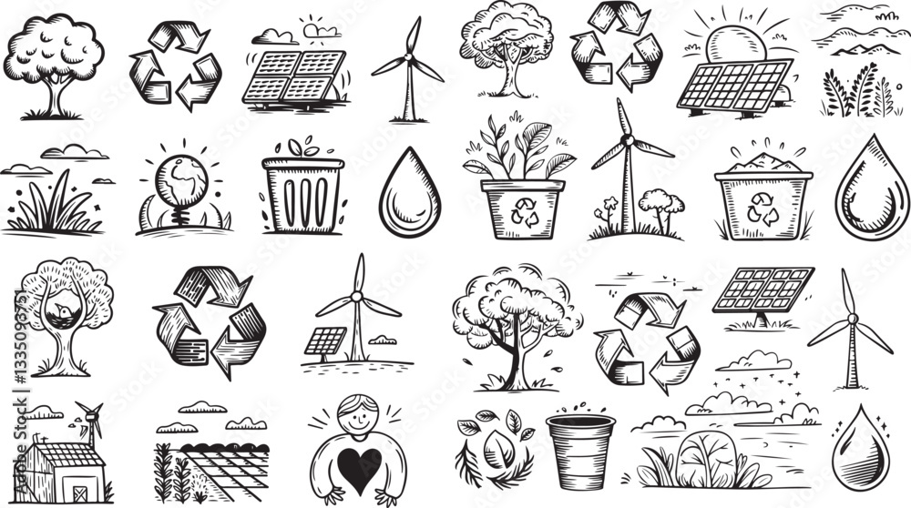 Fototapeta premium Hand drawn doodle style sustainability illustration