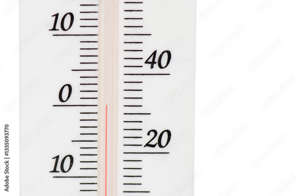 Zero degrees Celsius temperature. Alcohol thermometer close-up. Zero degrees Celsius temperature. Alcohol thermometer close-up.