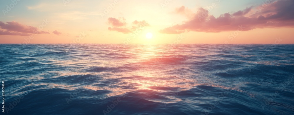 Obraz premium A mesmerizing sunset over calm waters, with bright oranges and blues blending perfectly at the horizon, forming a serene and beautiful view