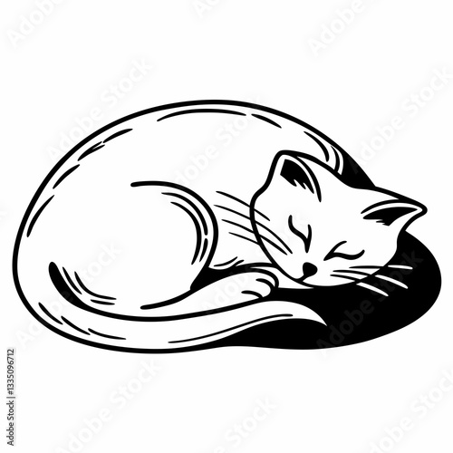 Illustration of a sleeping cat curled up in a cozy position
