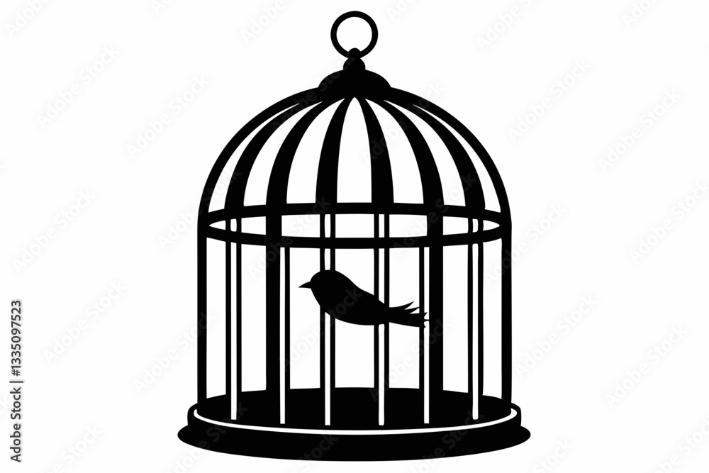 bird cage line art silhouette vector illustration
