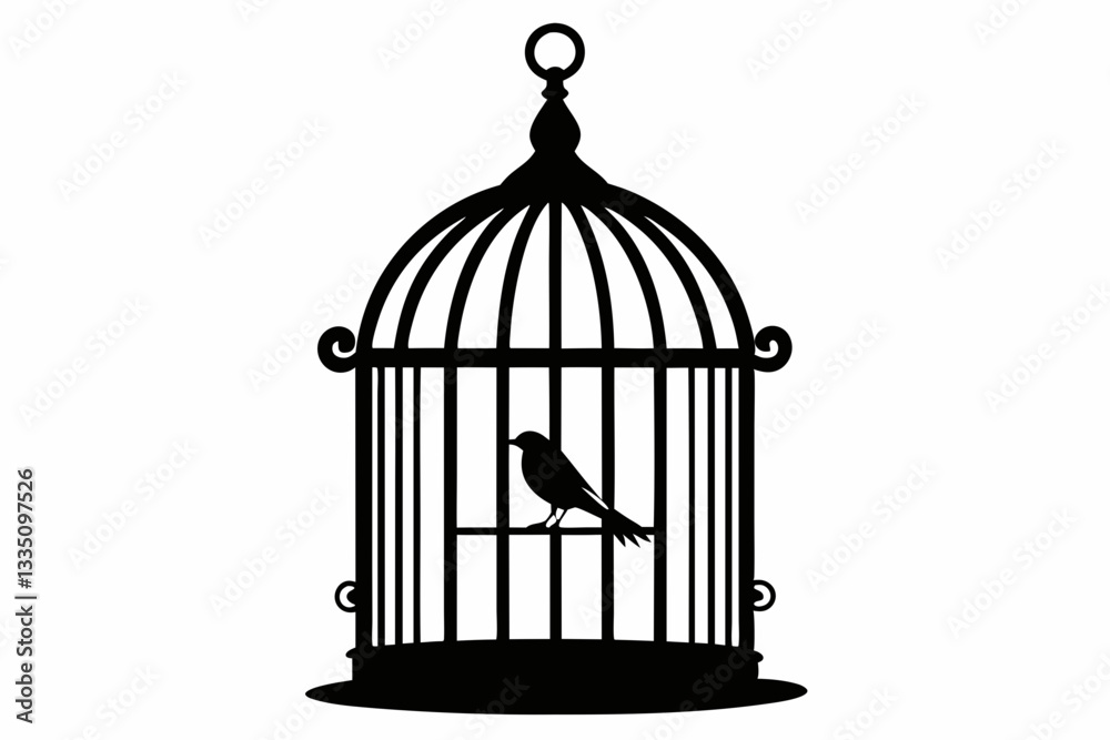 Obraz premium bird cage line art silhouette vector illustration