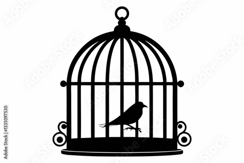 bird cage line art silhouette vector illustration